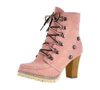 Generico Stivali Donna Inverno Vintage Scarpe da Neve Impermeabili Stivaletti Pelliccia Stringate Outdoor Stivali da Trekking Caldi Snow Boots per le Giornate Fredde