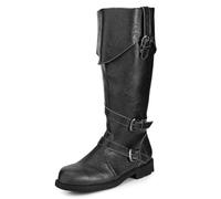Generico Stivali Vintage Uomo Cavalieri Medievale Punta Piatta Tacco Medio Coscia Finta Pelle PU Vichingo Cavaliere Pirata Allacciare Cowboy Occidentale,Regalo Casa Nuova Amica