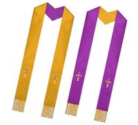 Genérico Stola da uomo con nappe e reversibile, tradizionali per la chiesa, per pastore adulto, scialle, stola, per matrimoni, battesimi e funerali, giallo viola, Consulte la descripción