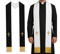 Generico Stola Liturgica - Stola Liturgica Per Pastore, Sciarpa Clericale Reversibile Double Face | Con Nappe Per La Cresima Del Funerale Di Nozze - Forniture Per La Chiesa Unisex Per Adulti