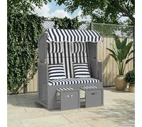 Generico Strandkorb con Cuscini Polyrattan e Legno Massello Blu e Bianco,Mobili da Giardino,Mobili e sedie da Giardino,Sdraio da giardino-318660