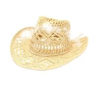 Generico Straw Cowboy Hat - Adjustable 56-60cm, Wide Brim Hat, Sunblock Headdress | Breathable Summer Outdoor Hats for Hiking, Travel, Music Festival, Theme Party, Farm Work, for Women