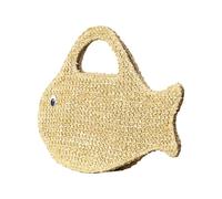 Generico Straw Fish Shape - Small Summer Beach Clutch for Vacation Wedding Festival Party Use | Natural Raffia Handmade with Woven Purse, Lightweight Zipper Handbag for Coastal Outdoor Accessory