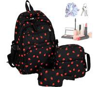 Generico Strawberry Backpack Set - Nylon & Polyester, Kids School Bag, Durable & Lightweight | Knapsack,Bookbag Set For Kids, Girls & Boys Daily Commute, Kindergarten, Preschool, Trips