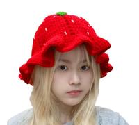 Generico Strawberry Bucket Hat, Crochet Headwear, Girls Beanie, Adorable Stylish Knit cap, Winter Warm Hat, Masquerade Accessory, Cute Fruit Design, Handmade Cozy Headcover, Soft Woolen