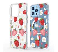 Generico Strawberry Daisy Pattern Magnetic Phone Case ransparent Acrylic Silicone Shockproof Non-Slip Cover for iPhone 17/16/15/14/13/12 Pro Max (Weiß,For 14 Plus)