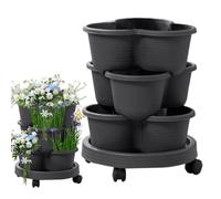 Genérico Strawberry Planter - 3-Tier Vertical Tower Stackable Pot with Removable Wheels, Gardening Plant Tower | Multi-Layer Cascade For Succulents Flowers Vegetables Potatoes Planting