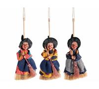 Generico Streghe Befane Decorative da Appendere con Abito in Stoffa e scopetta, realizzate in Resina, Set 6 Pezzi, cm 27 H, Decorazione per la Casa