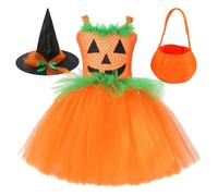 Generico Streghetta Vestiti Cosplay,Spettacolo Di Halloween Per Bambini Con Zucche Abito Arancione Stile Da Corteo