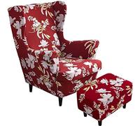Generico Stretch Armchair Cover with Ears with Pouffe Cover, Pink/Yellow/Green Protective Armchair 2 Pieces Armchair Cover 1 Piece Footrest Cover Washable Removable Cushion Cover for Bar Sog