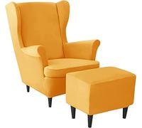 Generico Stretch Armchair Cover with Ears with Pouffe Cover, Pink/Yellow/Green Protective Armchair 2 Pieces Armchair Cover 1 Piece Footrest Cover Washable Removable Cushion Cover for Bar Sog