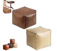 Generico Stuffable Cushion Bag Leather, 16 inch Floor Footrest Cushion Storage Solution, Unstuffed Faux Leather Pouf Cover for Living Rooms Bedrooms(Brown+Beige)