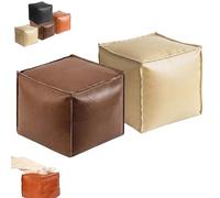 Generico Stuffable Cushion Bag Leather, Unstuffed Pouf Ottomans, 16 Inch Decorative Footrest Storage Solution for Living Rooms & Bedrooms, Cube-Shaped Floor Cushion (Brown+Beige)