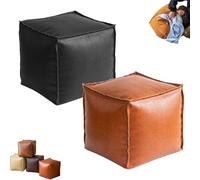 Generico Stuffable Cushion Bag Leather, Unstuffed Pouf Ottomans, 16 Inch Floor Footrest Cushion Storage Solution, for Living Rooms Bedrooms, Can Store Unused Clothes, Dolls, Blankets (Black+Orange)