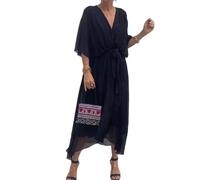 Generico Stylish And Elegant V-Neck Maxi Dress Summer Batwing Sleeve Irregular High Waist Chiffon Maxi Dress for Women (Black,L)
