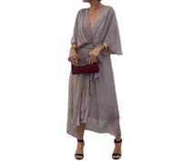 Generico Stylish And Elegant V-Neck Maxi Dress Summer Batwing Sleeve Irregular High Waist Chiffon Maxi Dress for Women (Gray,XXL)