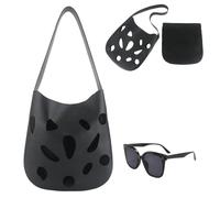 Generico Stylish Perforated Leather Tote Bag, Retro Large Capacity Shoulder Bag, Handbag with Detachable Pouch for Daily Office