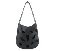 Generico Stylish Perforated Leather Tote Bag, Retro Large Capacity Shoulder Bag with Detachable Pouch for Daily Use & Office (Black)