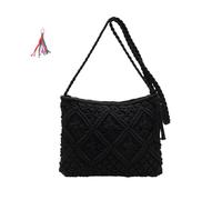 Generico Stylish Summer Woven Bag, Retro Cotton Rope Woven Bag,Soft, Stylish and Lightweight Travel,for perfect vacation choice (Black)