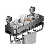 Generico Suction Shelf - 30cm Wall Mounted Seasoning Rack with Removable Hooks, Rustproof Organizer | Soap Holder for Restroom Bathtub Home Apartment Kitchen, Clear Acrylic Storage, Non Drill Frame