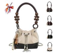 Generico Suede Beaded Drawstring Vintage Bucket Bag, Suede Beaded Drawstring Bucket Bag, Purse Vintage, Trendy Versatile (White)