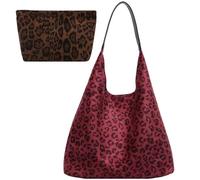 Generico Suede Leopard Print Shoulder Bag for Women, Slouchy Vintage Large Capacity Handbag, Soft Comfortable Casual Underarm Bag