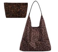 Generico Suede Leopard Print Shoulder Bag for Women, Slouchy Vintage Large Capacity Handbag, Soft Comfortable Casual Underarm Bag
