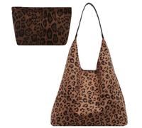Generico Suede Leopard Print Shoulder Bag for Women, Slouchy Vintage Large Capacity Handbag, Soft Comfortable Casual Underarm Bag