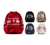 Genérico Suéter de Navidad de Cuello Redondo Mujer Hombre Invierno Jersey Manga Larga Elegante Retro Sweater de Navidad Pullover Casual Christmas Sweater Parejas para Otoño Invierno
