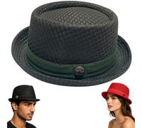 Generico Summer Breathable Mesh Pork Pie Hat,Casual Outdoor Short Brim UV Shield cap,Classic Lightweight Straw Fedora for Women Men