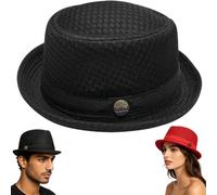 Generico Summer Breathable Mesh Pork Pie Hat,Casual Outdoor Short Brim UV Shield cap,Classic Lightweight Straw Fedora for Women Men