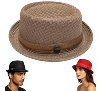 Generico Summer Breathable Mesh Pork Pie Hat,Casual Outdoor Short Brim UV Shield cap,Classic Lightweight Straw Fedora for Women Men