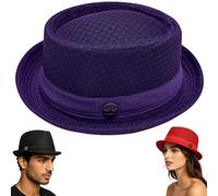 Generico Summer Breathable Mesh Pork Pie Hat,Casual Outdoor Short Brim UV Shield cap,Classic Lightweight Straw Fedora for Women Men