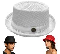 Generico Summer Breathable Mesh Pork Pie Hat,Casual Outdoor Short Brim UV Shield cap,Classic Lightweight Straw Fedora for Women Men
