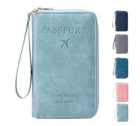 Generico Summer Simple Plain Passport Cases Back To School, Travel Wallet, Multi-functional Zipper Travel Card Holder, for school,travel,outdoor (Sky Blue)