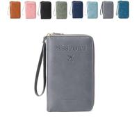 Generico Summer Simple Solid Color Passport Holder Back to School, RFID Blocking Card Holder, Multi-Function Zipper Travel Card Holder (Gray)