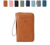Generico Summer Simple Solid Color Passport Holder Back to School, RFID Blocking Card Holder, Multi-Function Zipper Travel Card Holder (Brown)