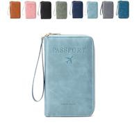 Generico Summer Simple Solid Color Passport Holder Back to School, RFID Blocking Card Holder, Multi-Function Zipper Travel Card Holder (Sky Blue)
