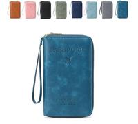 Generico Summer Simple Solid Color Passport Holder Back to School, RFID Blocking Card Holder, Multi-Function Zipper Travel Card Holder (Blue)