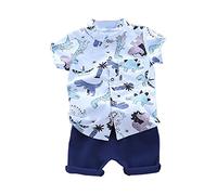 Generico Summer Thin Cartoon Dinosaur Series Shorts Set a Due Pezzi a Maniche Corte (Blue, 3-4 Years)