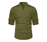 Generico Summer Tops, Camicia da Uomo A Maniche Lunghe con Scollo A V Tinta Unita vestibilità Ampia E Casual in Lino