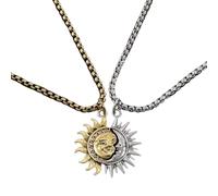 Generico Sun Moon Necklace, Couples Friendship Jewelry, Titanium Steel Pendant, Pressure and Lightweight, Unisex Design, Gift for Couples or Friends, 1.97x1.38 Inches Silver 1 Piece