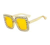 Genérico Sunglasses with Rhinestones - for Style | Gradient Rhinestone Sunglasses Featuring Glitter Square Frames, Perfect | Sunglasśes for Women Fōr Outdoor and Fashion Use, Giallo, Consulte la