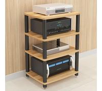 Generico Supporto Audio AV Multistrato e Supporto multimediale Video, mobiletto portaoggetti Aperto a 4 Ripiani per Giradischi, Dvd, CD, Moderno scaffale Stereo per casa, Ufficio, teatro (Finitura na