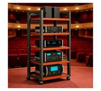 Generico Supporto Audio HiFi In Acciaio Resistente Con Ruote,Mobile Porta Video AV Mensola Movimento Stand 5 Ripiani,per Amplificatori, Ricevitori E Componenti Home Theater(Teak)