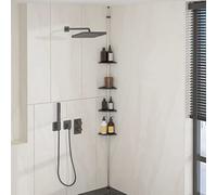 Generico Supporto Doccia Telescopico con 4 Ripiani in Alluminio Argento,Accessori per Il Bagno,Kit di Montaggio e Fissaggio Accessori bagno-344382