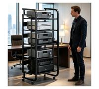 Generico Supporto HiFi Metallico A 5 Ripiani Con Ruote,rack Aperto Per Apparecchi AV, Carrello Mobile Nero Per Amplificatori, Lettori CD E Decoder Audio Per Home Theatre Domestico