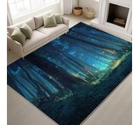 Generico Supporto in TPR & Lavabile in Lavatrice & Adesivi antiscivolo Tappeti Anime Foresta Lucciola Onirico Tappeto a pelo corto 120 x 170 cm Tappeti per soggiorno e camera dei Blu Ghiaccio