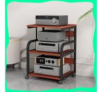 Generico Supporto Multimediale AV A 3 Livelli, Rack Audio Mobile, Mobiletto Portaoggetti Per Stereo, Mobile Per Giradischi Con Ruote, Supporto Per Stampante Per Ufficio(Teak)