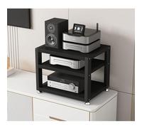Generico Supporto per Amplificatore Stereo Multifunzionale da Tavolo - Supporto per Lettore multimediale AV con Ripiani in Legno e Struttura in Acciaio, Mobile Audio a 3 Livelli (45x35x35,5 cm, Color